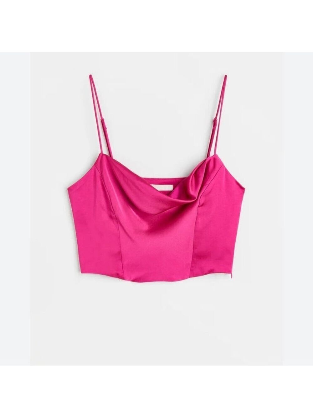 H&M Hot Pink Satin Cowl Neck Coset Crop Top XS